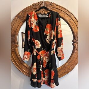 Black Red Oasis Botanical Floral Poppy Oriental Wrap Dress in size 26